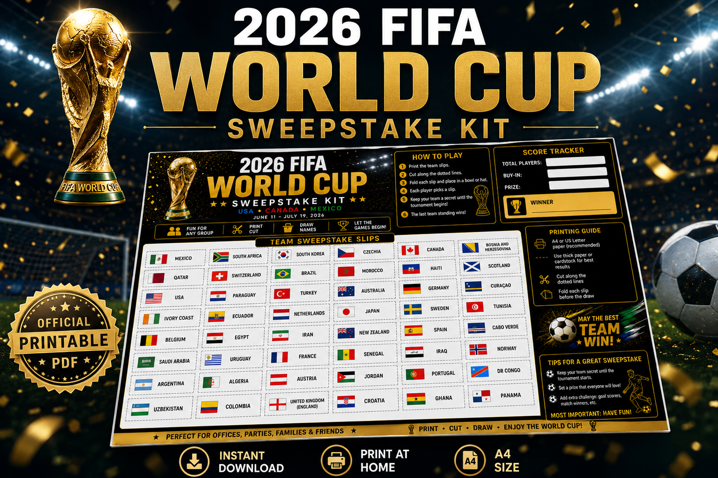 2026 FIFA World Cup Sweepstake Kit — Printable PDF | 48 Teams